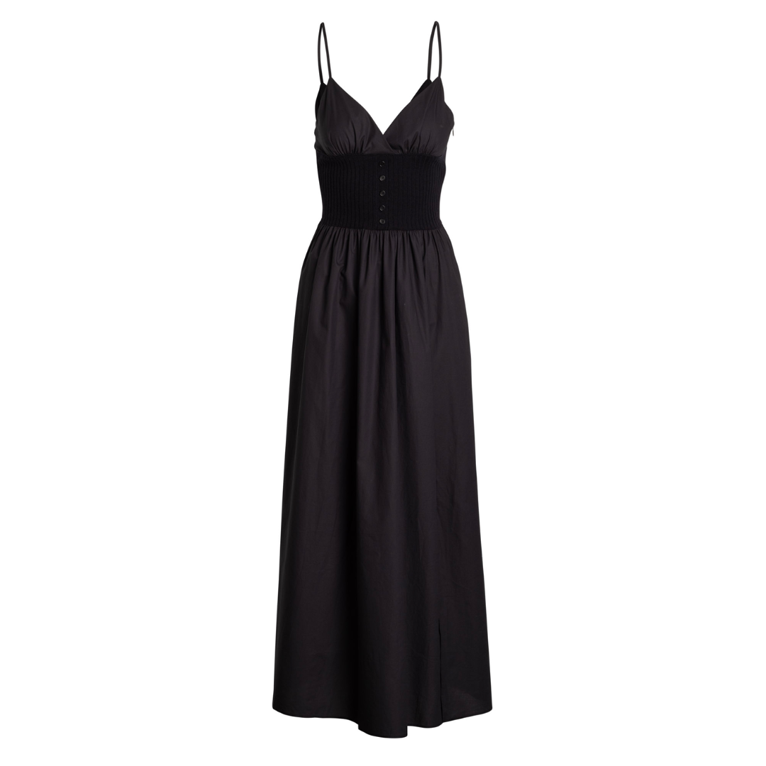 Cotton Cashmere Full Length Hybrid Dress in Black Combo