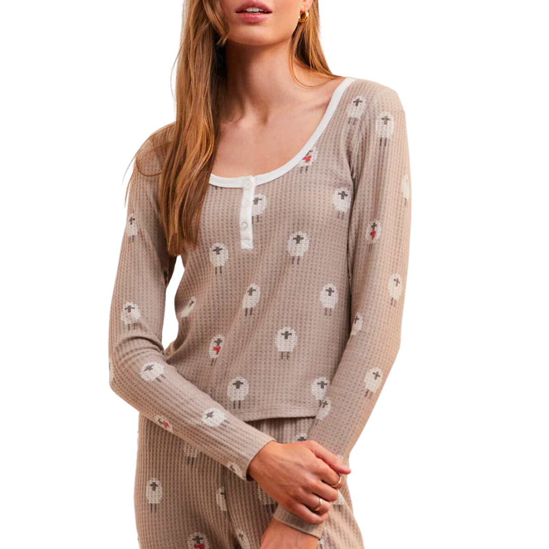Fireside Sheep Long Sleeve Top in Burlap