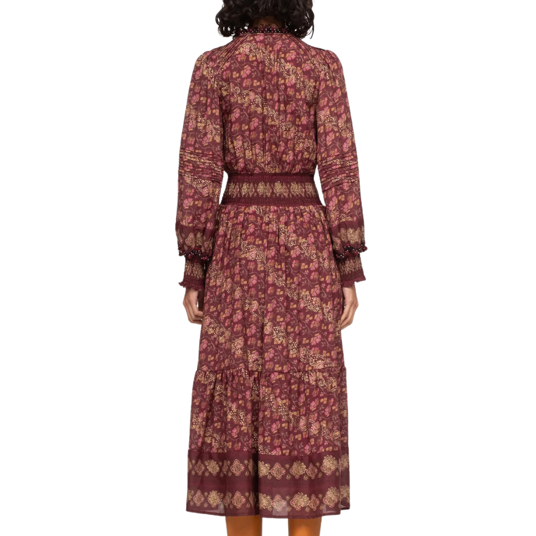 Giulia Long Sleeve Dress in Maroon