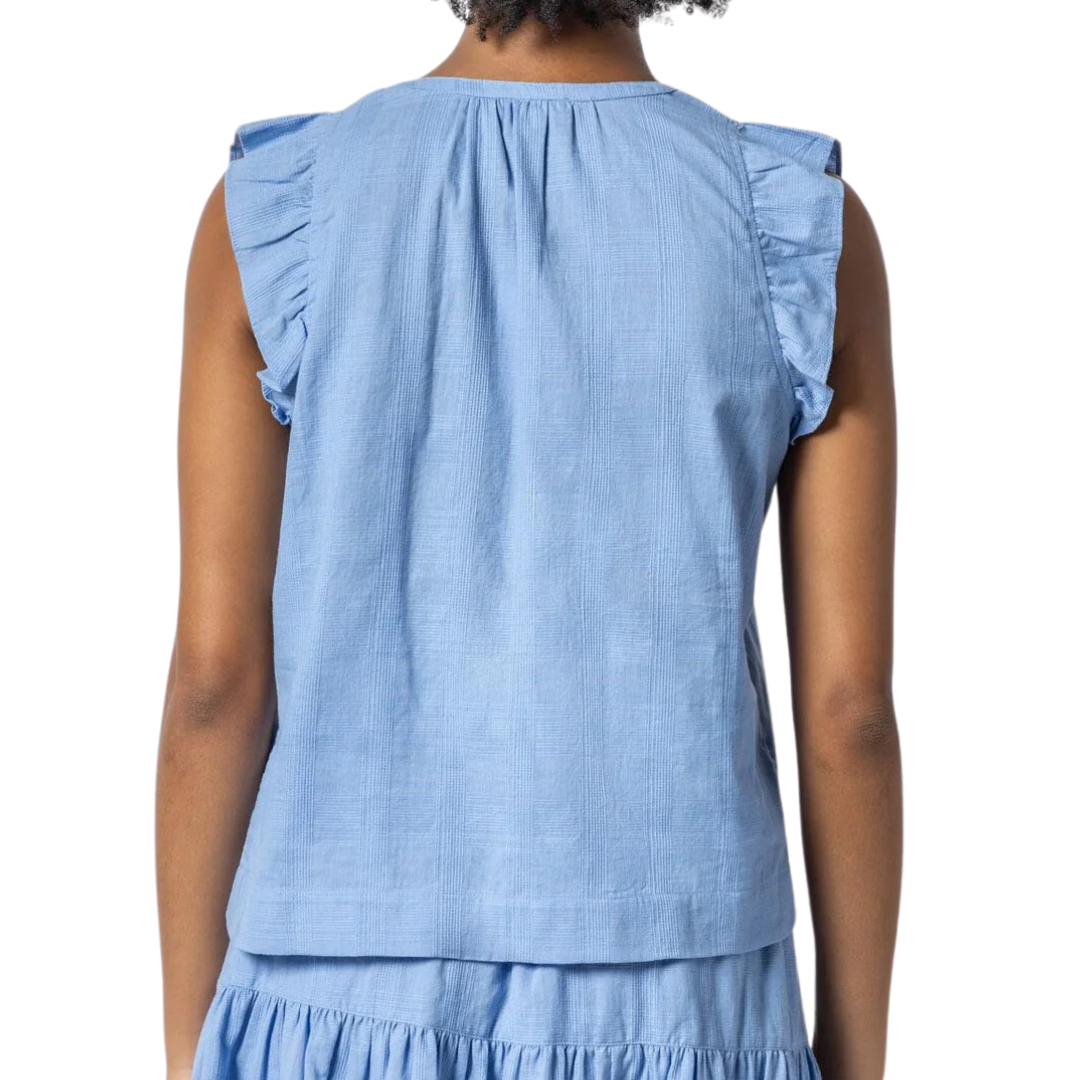 Flutter Sleeve Split Neck in Harbor