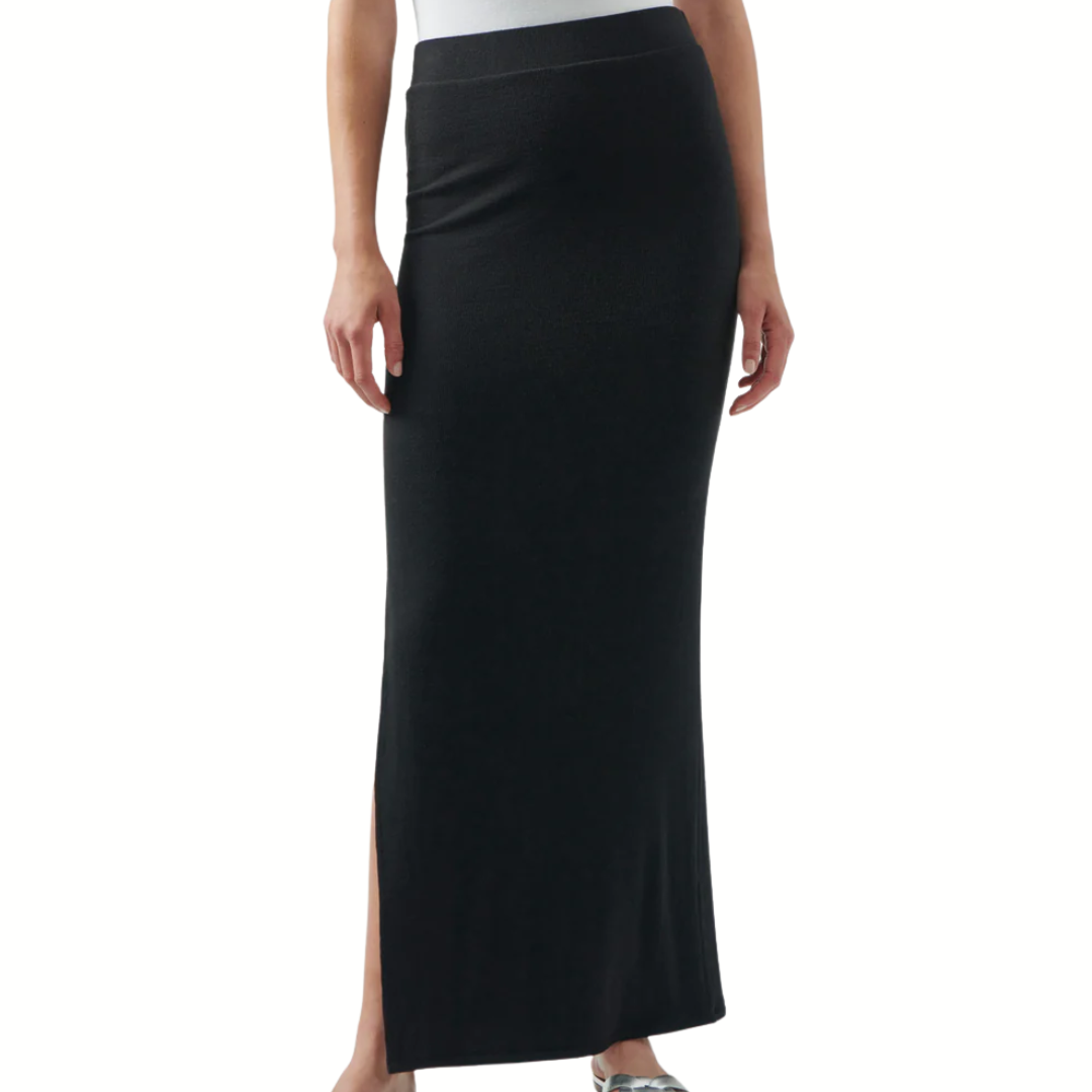 Modal Rib Side Slit Maxi Skirt in Black