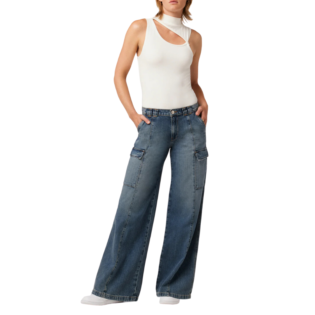 Mid-Rise Utility Wide Leg Cargo in Deep Blue