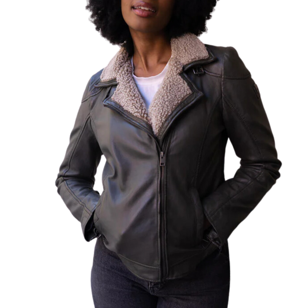 Jenja Leather Jacket in Olive