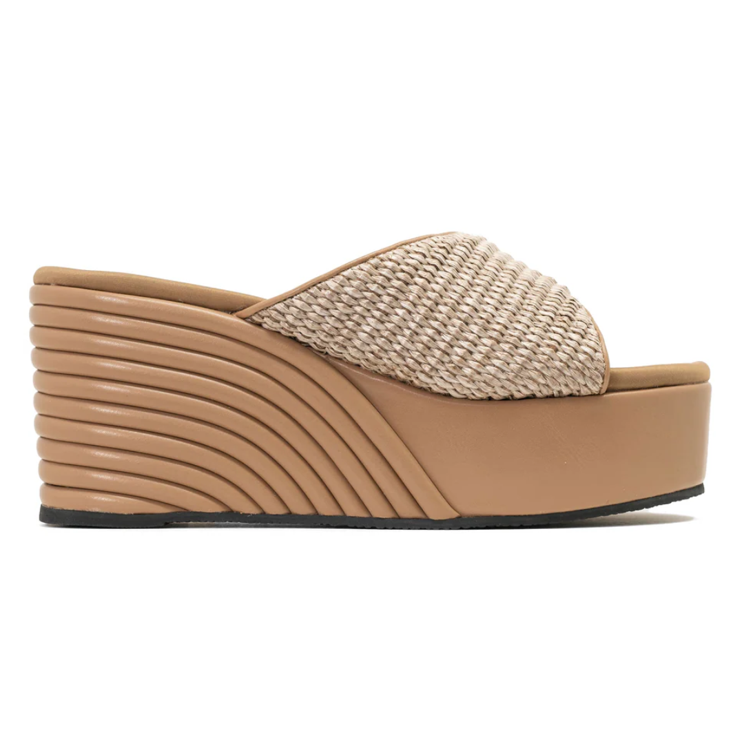 Raffia Scoop Mid Strata Platform Wedge in Natural