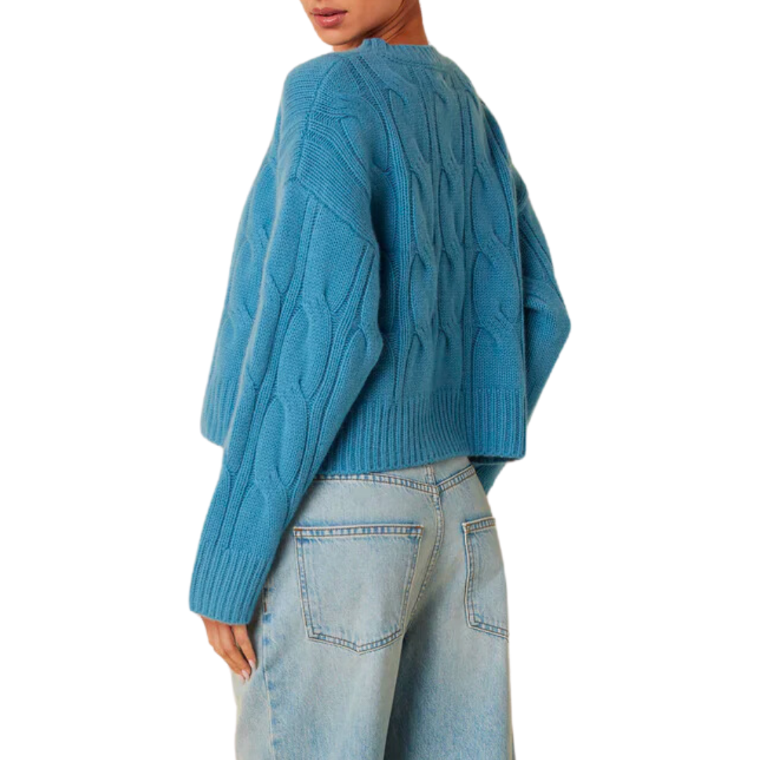 Tristan Cashmere Cable Knit Crew Neck in Cameo