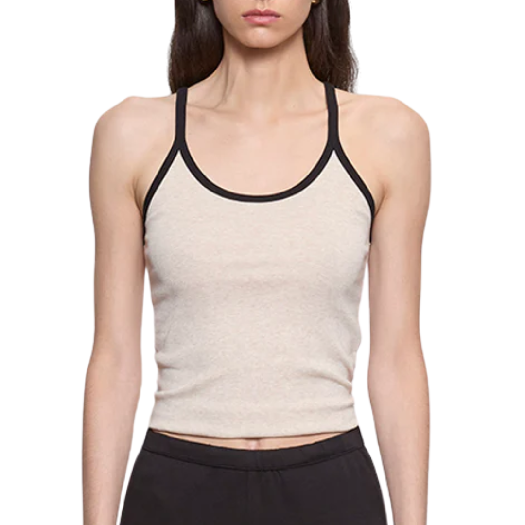 Cotton Classic Ringer Scoop Tank in Wheat/Black