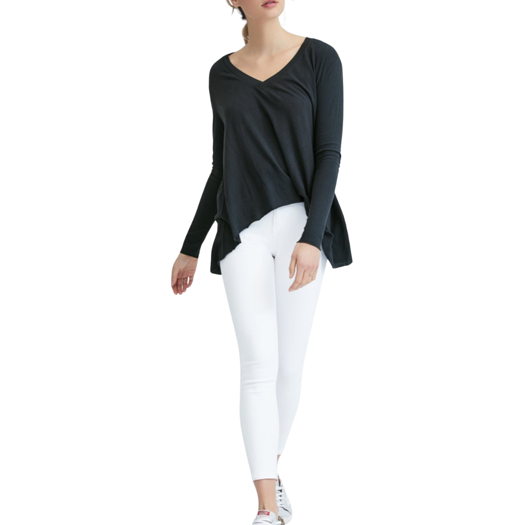 Deep V Long Sleeve Tee in Black