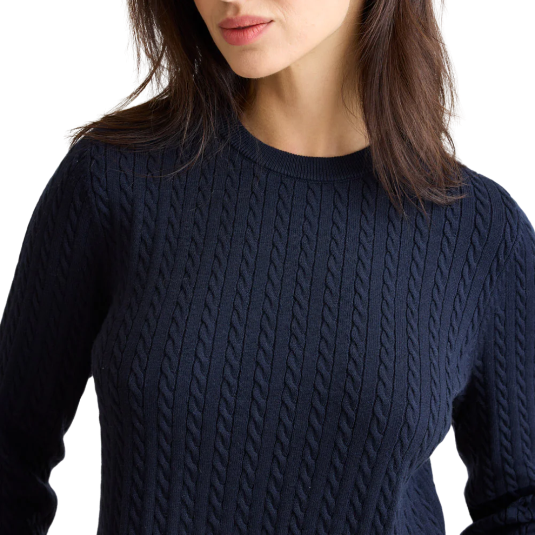 Saylor Cable Crewneck in Navy