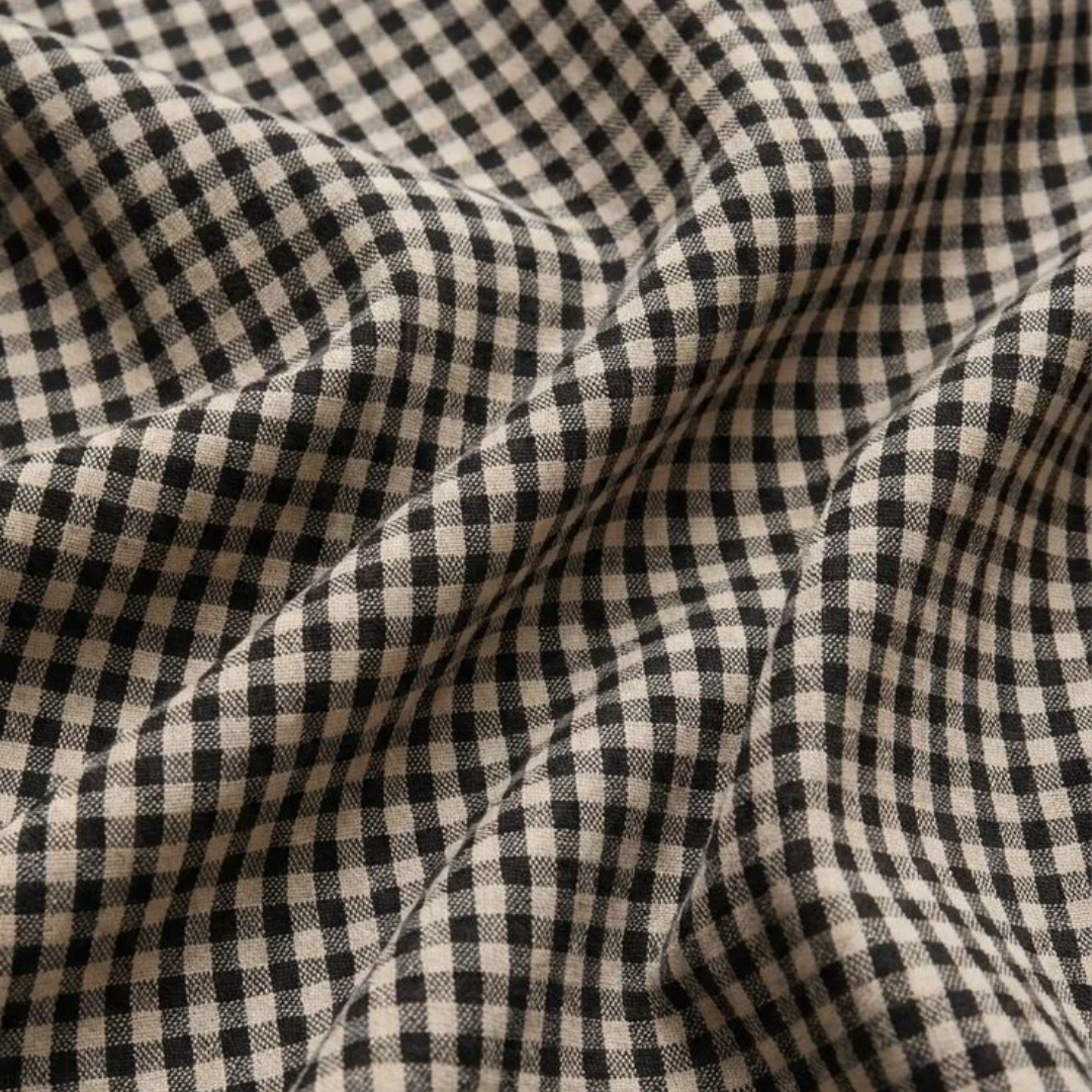 Merit Cropped Gingham Linen Top in Black