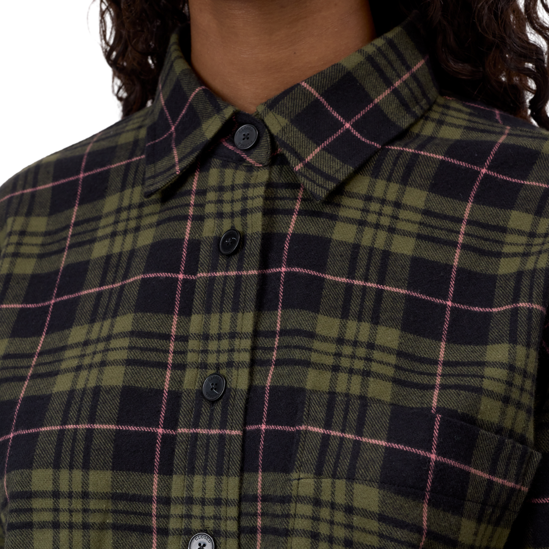 Cropped Flannel Shirt in Cypress Green