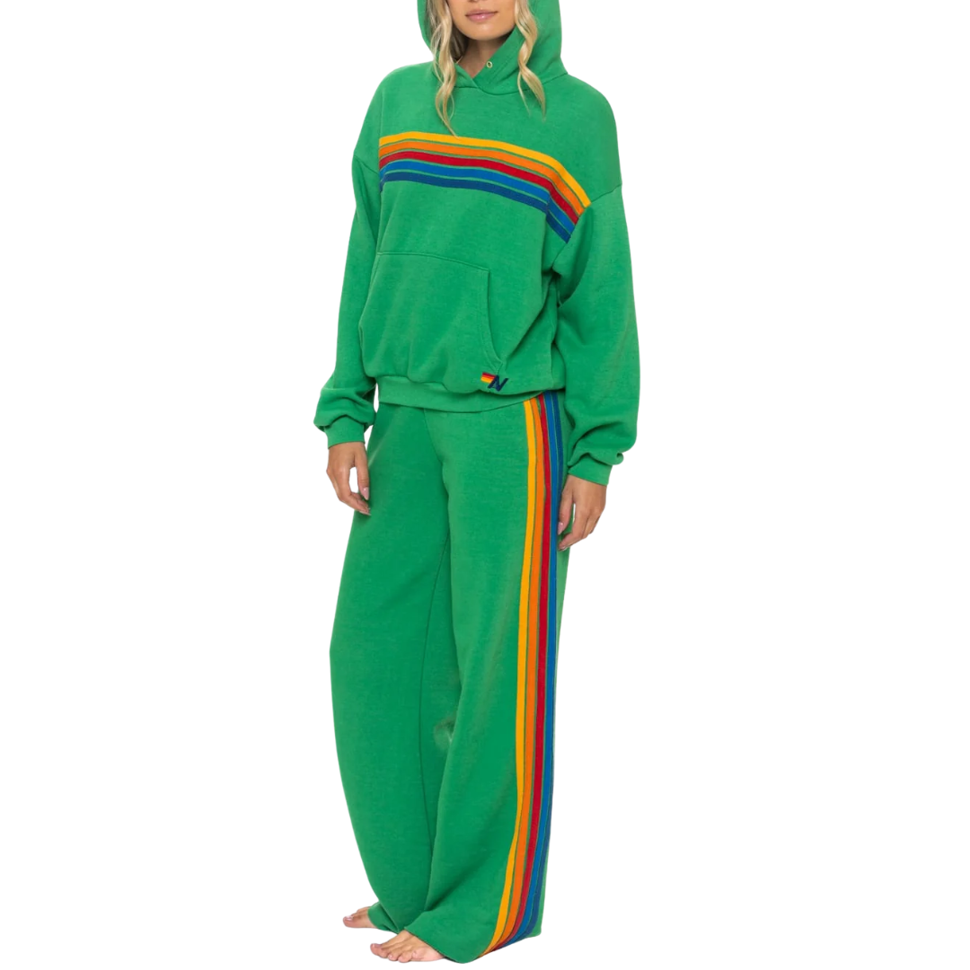 5 Stripe Relaxed Pullover Hoodie in Kelly Green