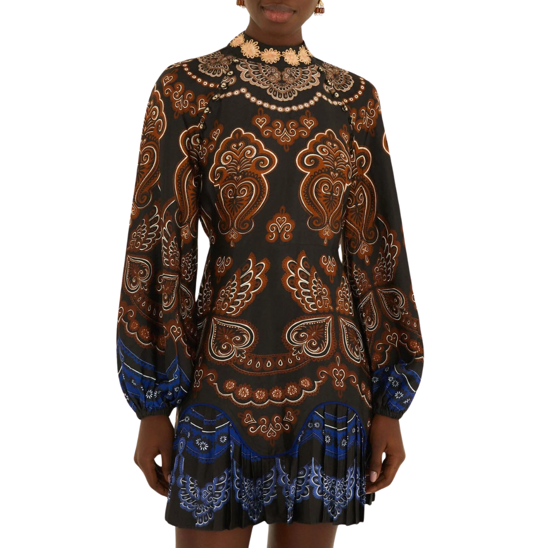 Nicole Ruffled Long Sleeve Mini Dress in Black