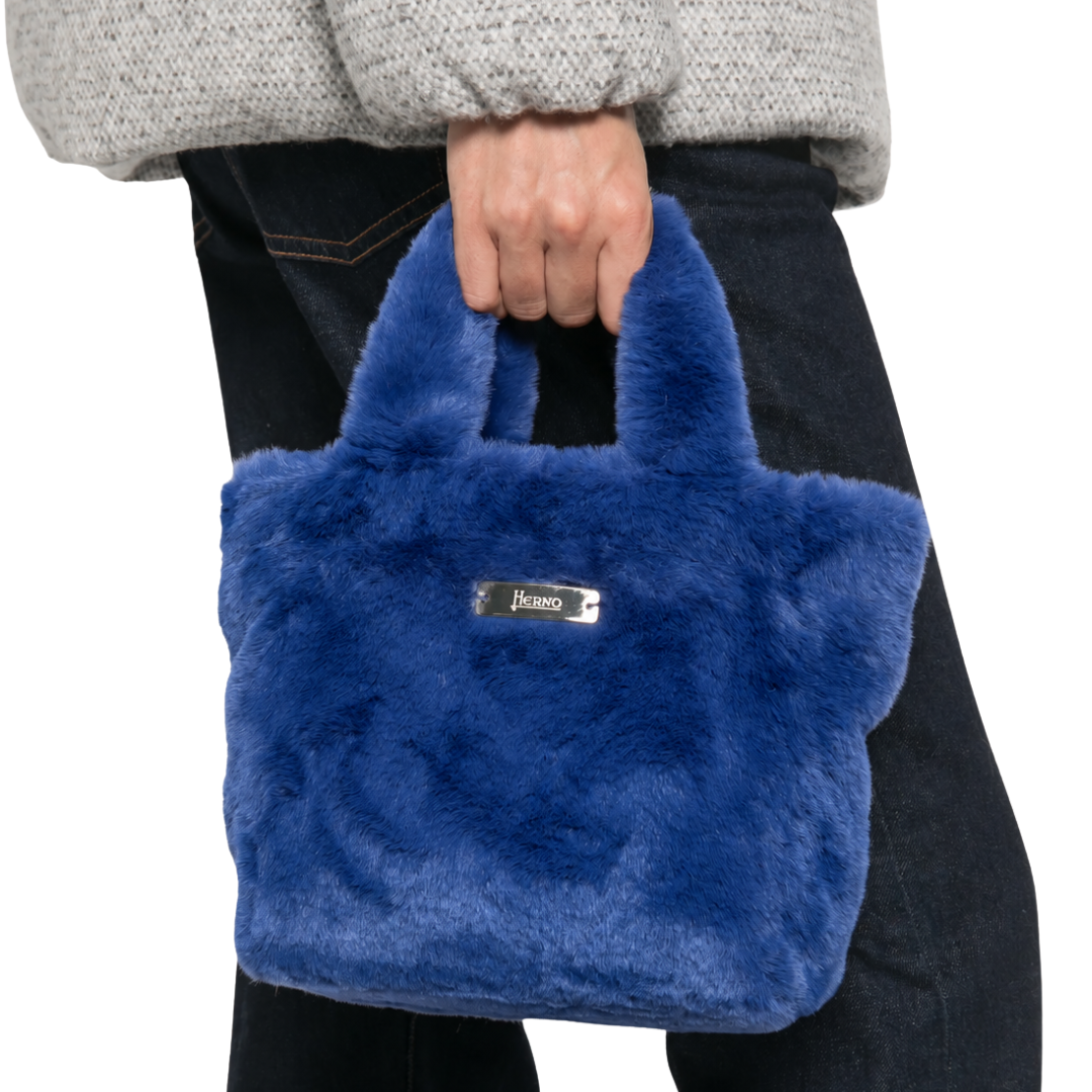 Bag in Soft Alternative Fur and Nylon Chamonix in Blue