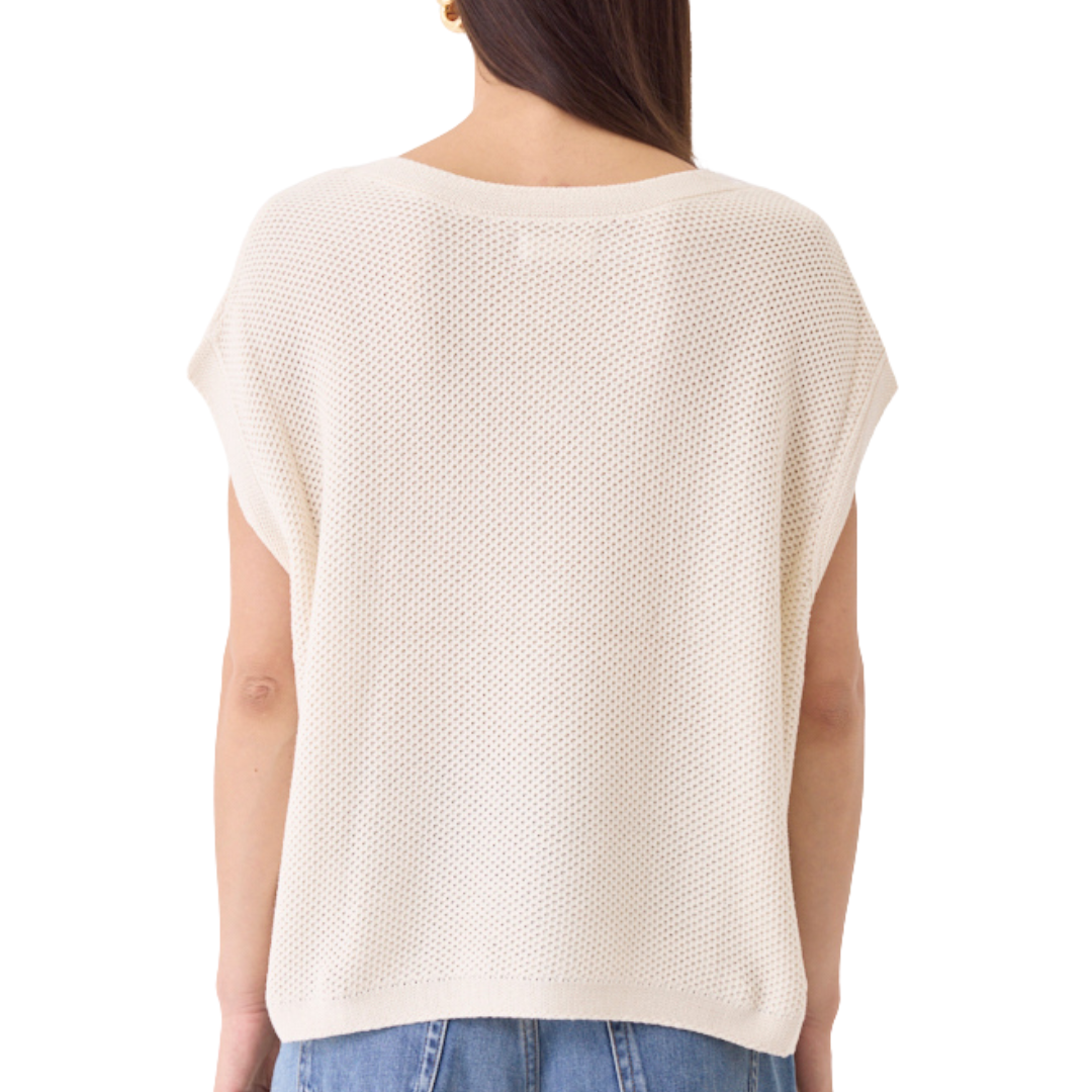 Organic Cotton Knit Cap Sleeve V-Neck Top in Milk