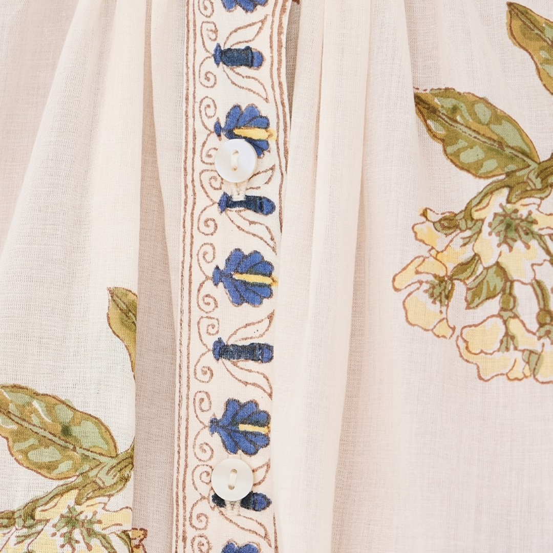 Winnie Blueberry Flora Shirt in Off-White