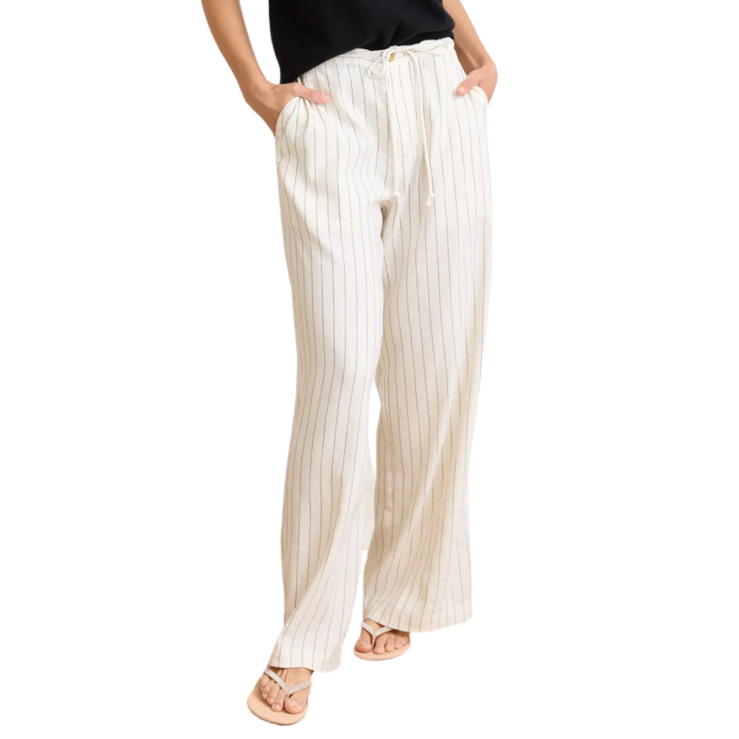 Brynn Tie Front Pant in Ivory & Black Stripe