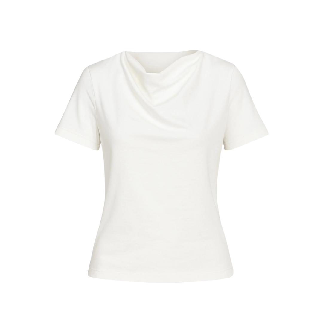 Kendra Organic Cotton Cowl-Neck Tee in White