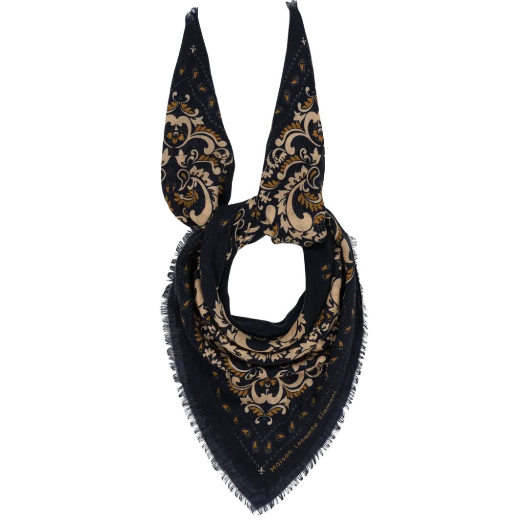 Bandana Flowers Wool Cashmere in Navy