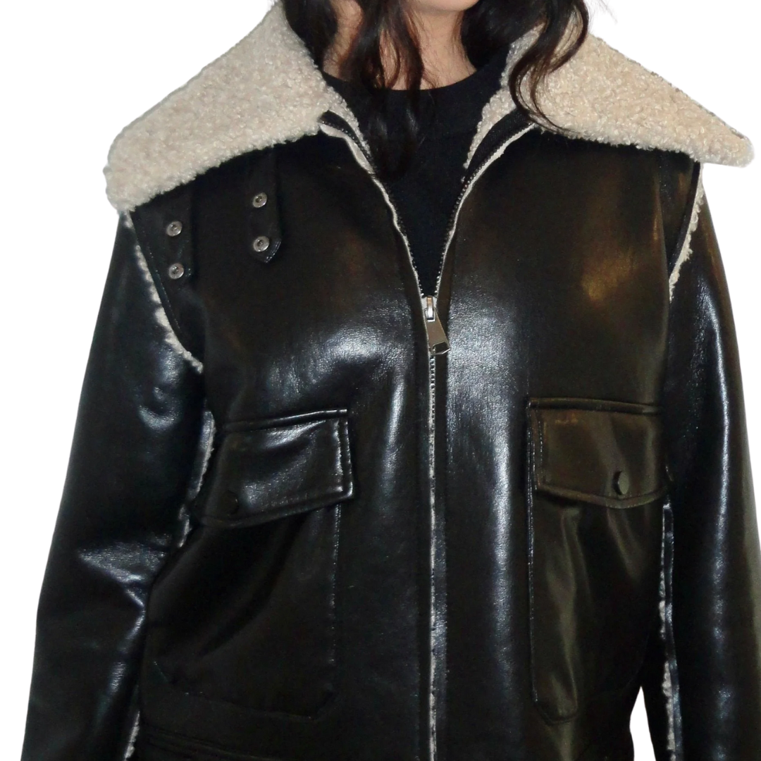 Parker Bonded Vegan Leather Jacket in Black/Camel