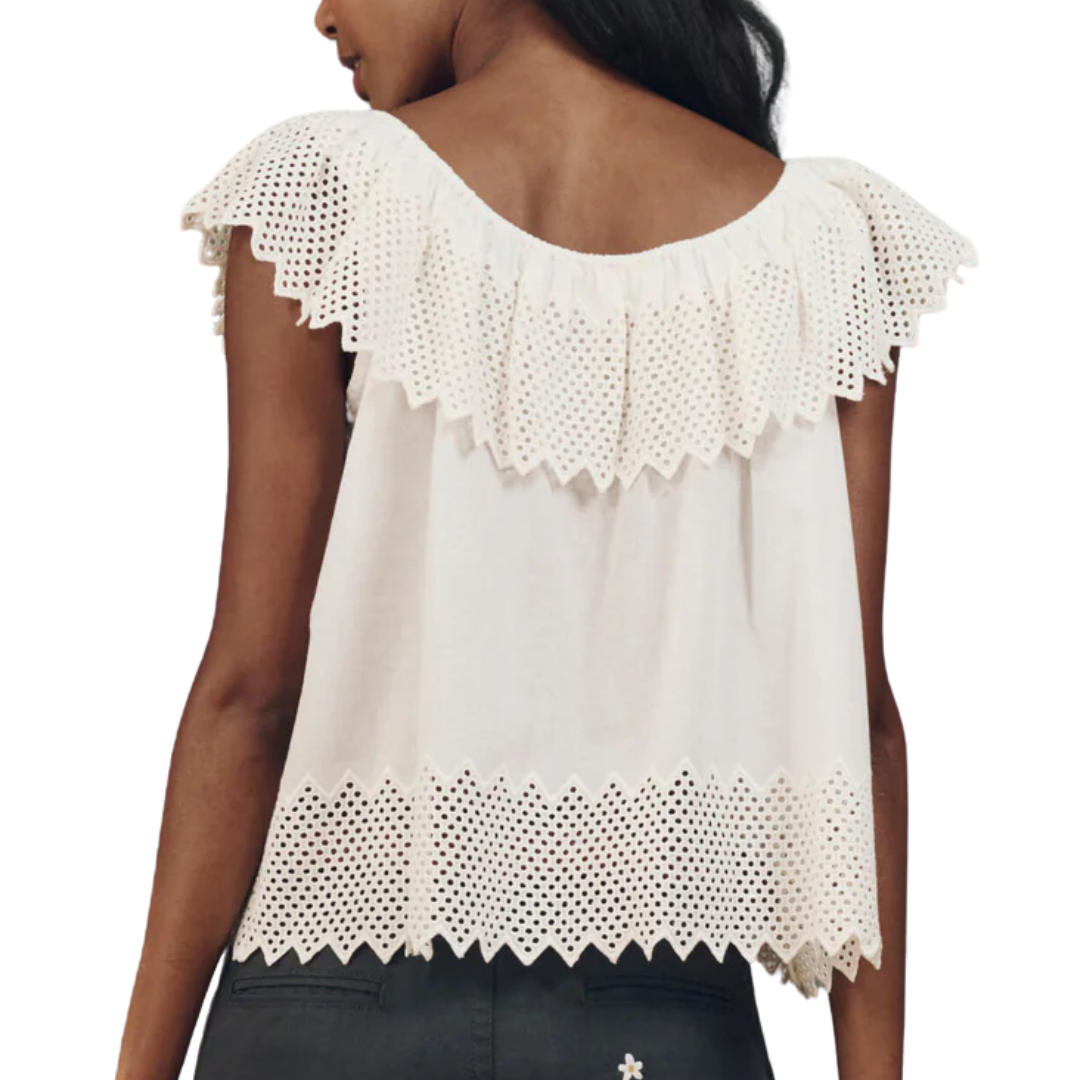 The Westport Top with Honeycomb Eyelet in White