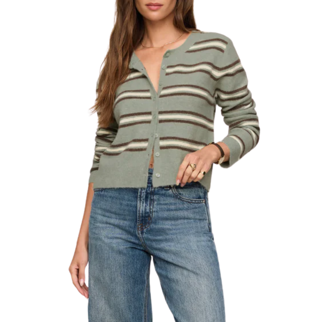 Medina Cozy Stripe Cardigan in Aqua Cloud