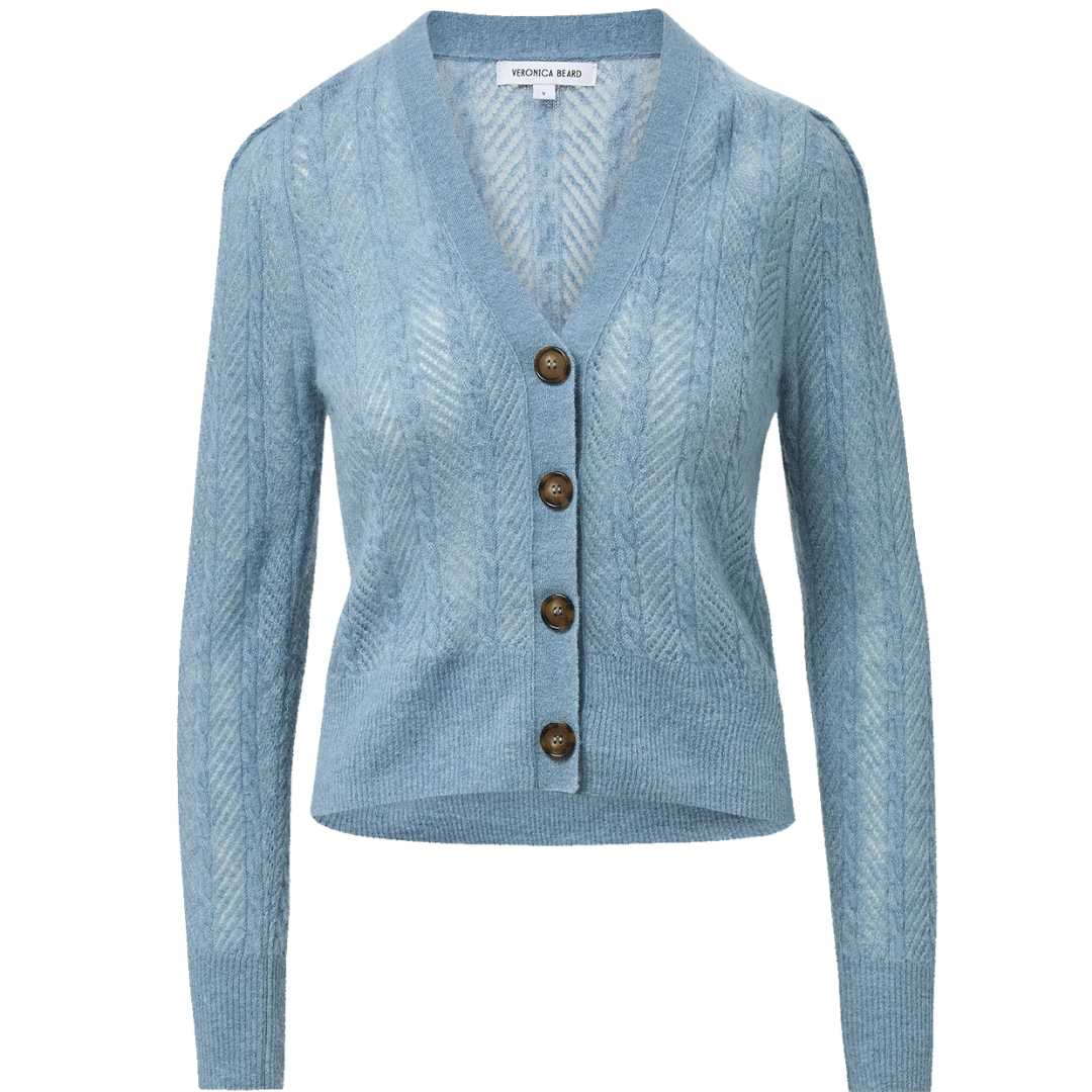 Solene Pointelle Cardigan in Blue River