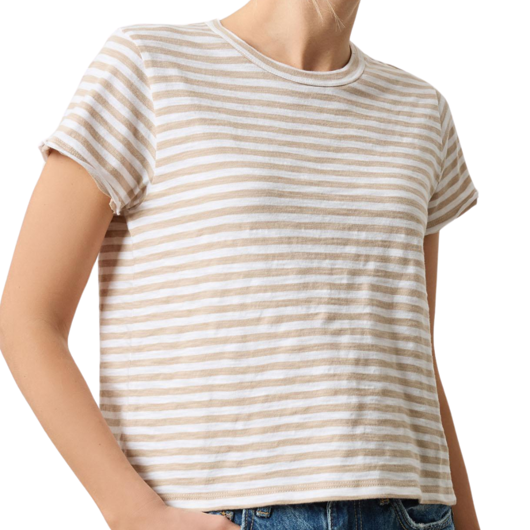 Striped Cap Sleeve Crewneck in Flax Stripe
