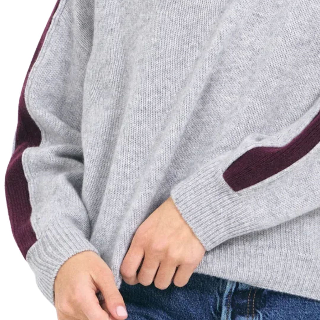 Connie Cashmere VNeck in Heather Grey Combo