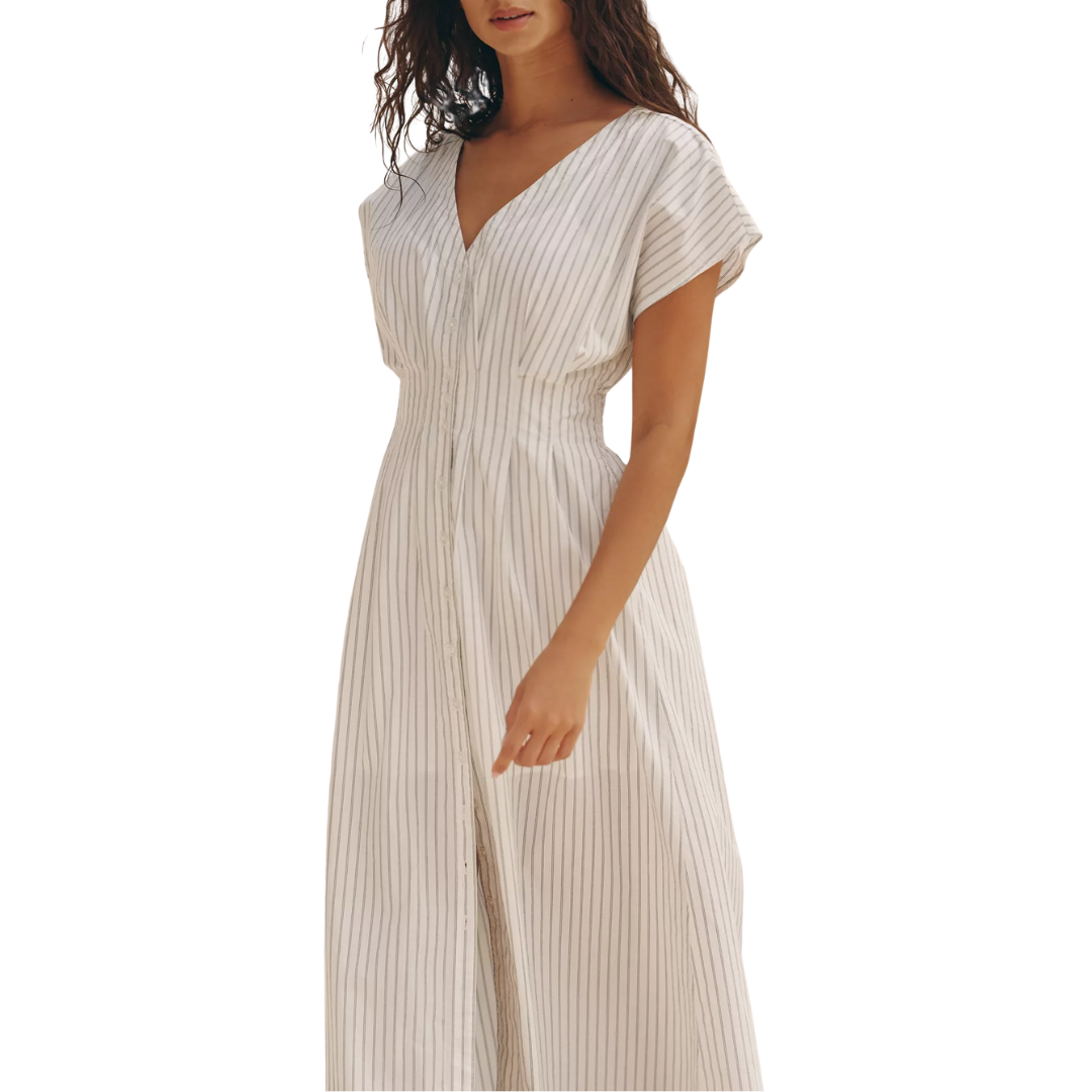 Sanna Striped Midi Dress in White