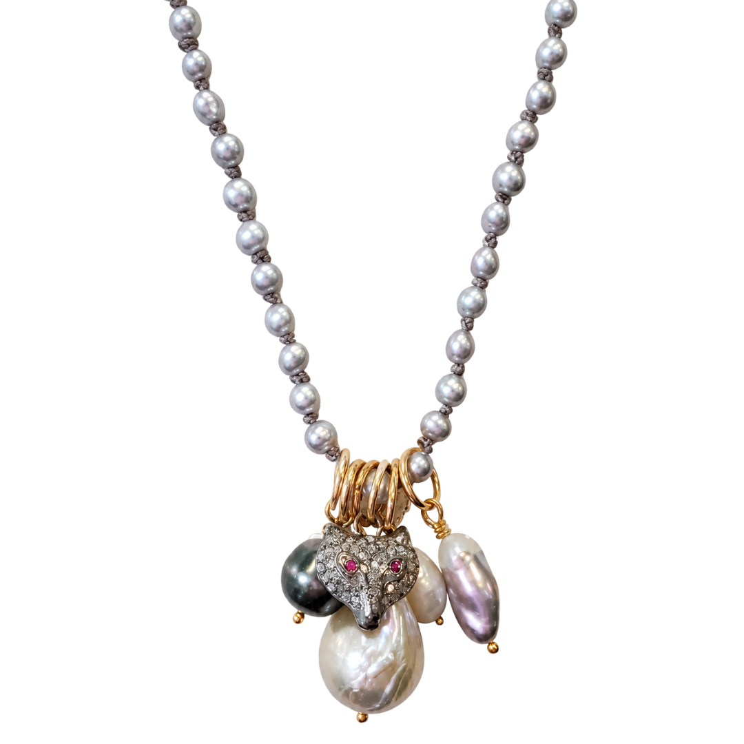 Ruby Eye Foxy Grey Freshwater Pearl 34" Necklace