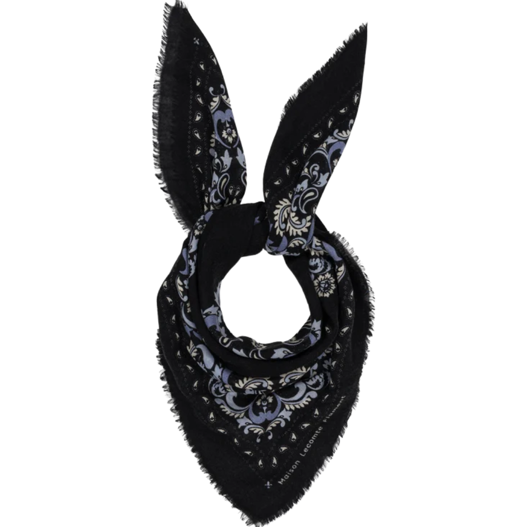 Bandana Flowers Wool Cashmere in Black
