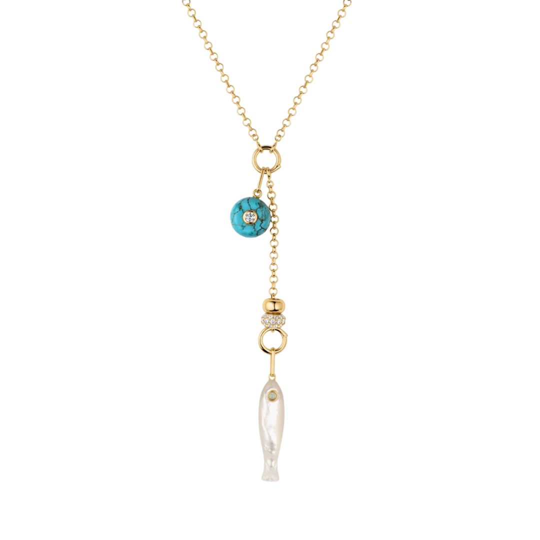Béla Lariat Necklace in Howlite and Mother of Pearl