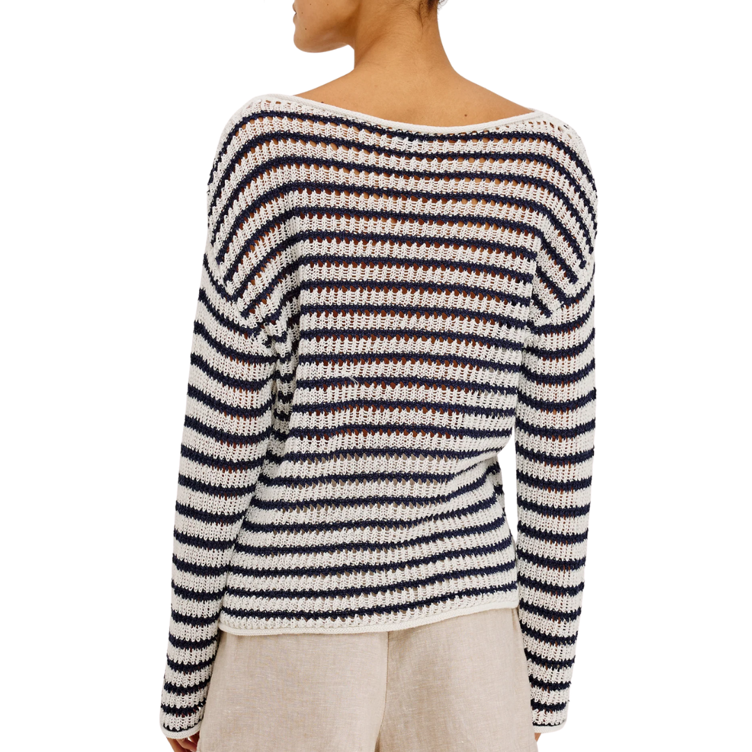 Evangeline Sweater in Ivory Indigo Stripe