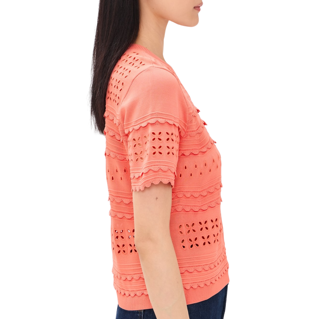 Abriana Eyelet Knit Cardigan in Coral