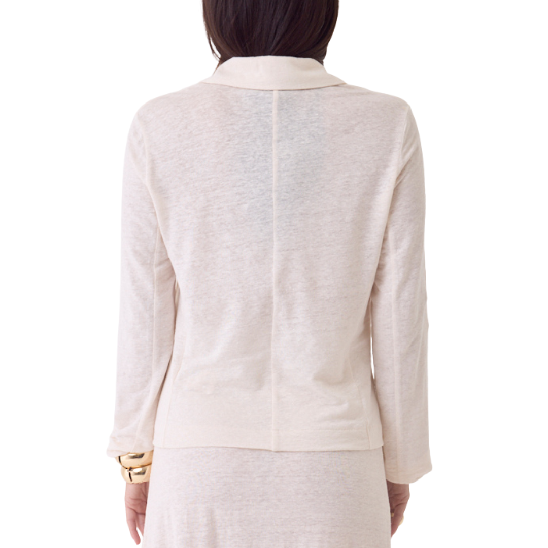Stretch Linen Three Button Blazer in Cream