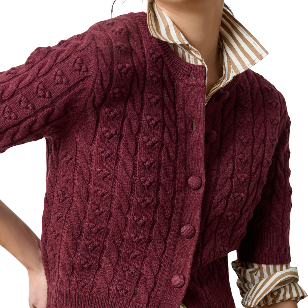 Short Sleeve Cardigan Sweater in Plum