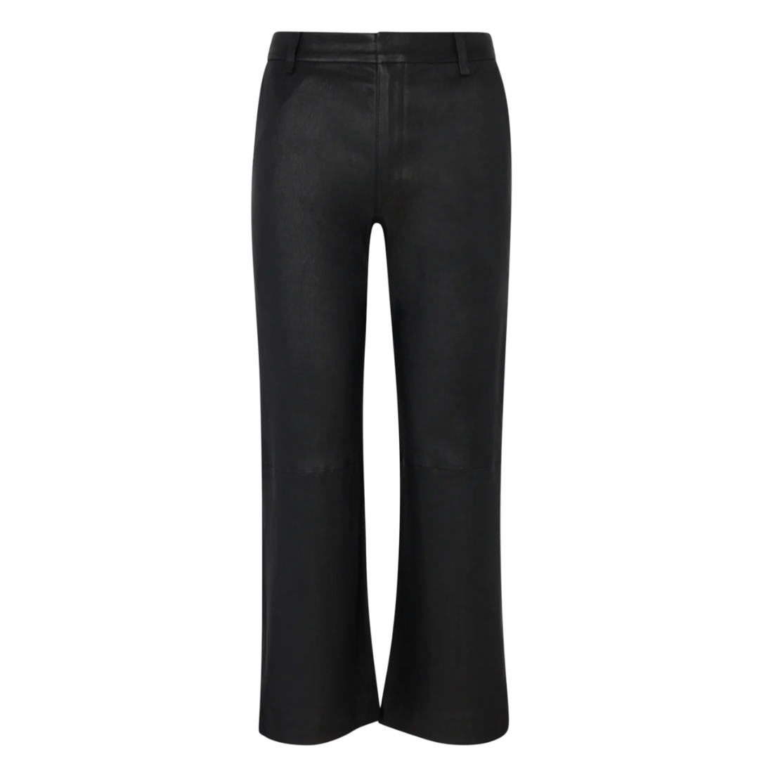 Leather Cropped Trousers in Black