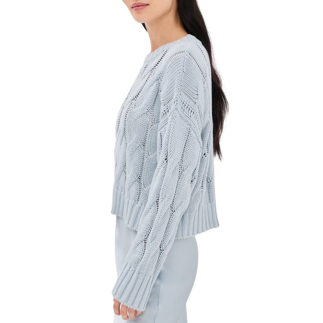 Tristan D Crewneck Cable Pullover in Whisper
