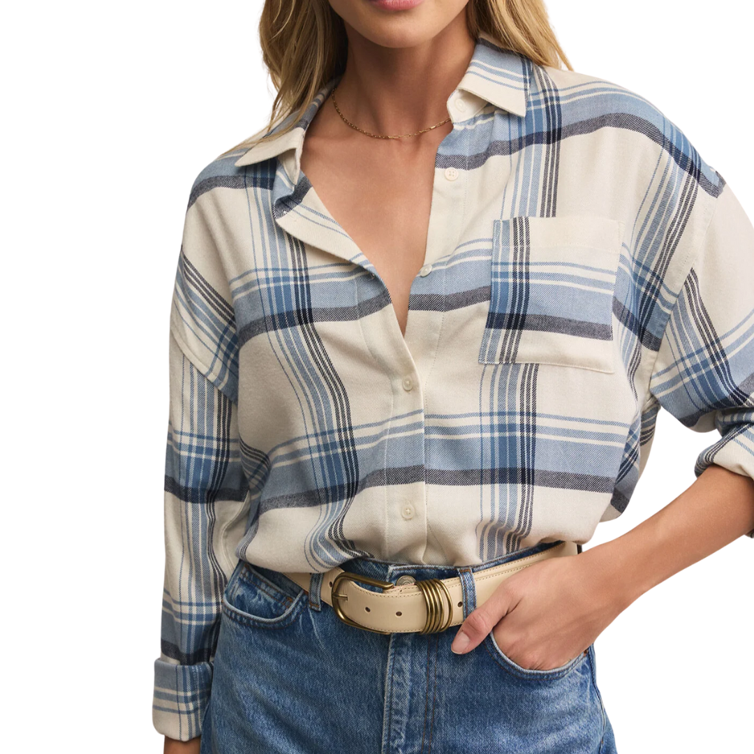 River Plaid Button Up in Vintage Indigo