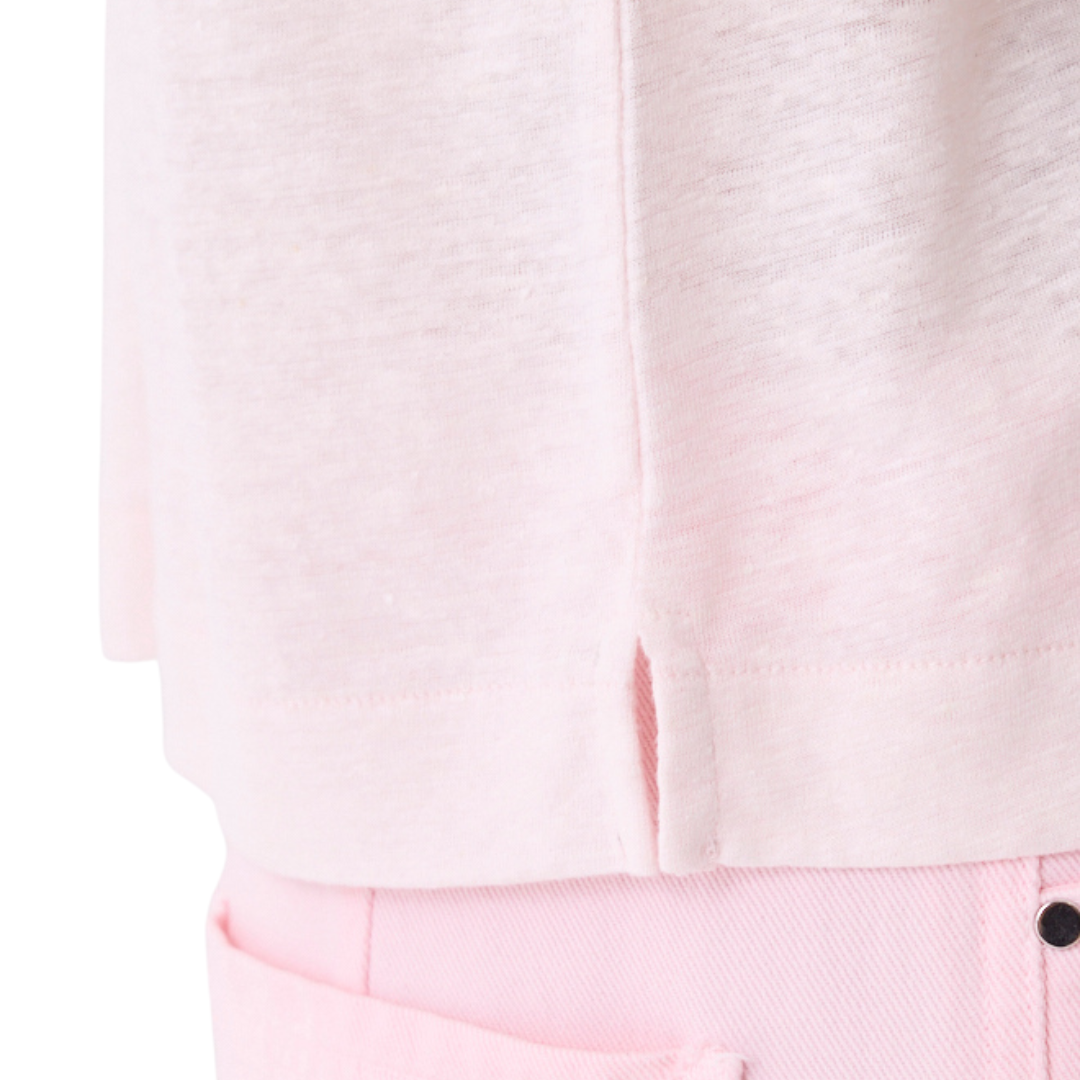 Stretch Linen Short Sleeve Semi Relaxed V-Neck in Eau De Rose