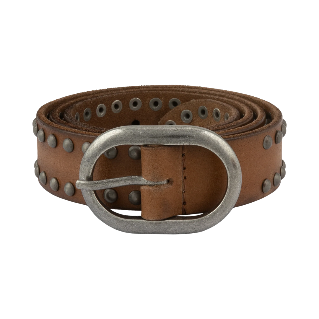Zwier Oval Buckle Studded Belt in Camel