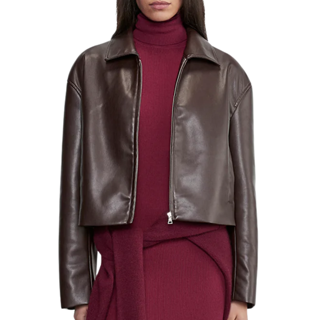 Leather Minimal Jacket in Dark Brown