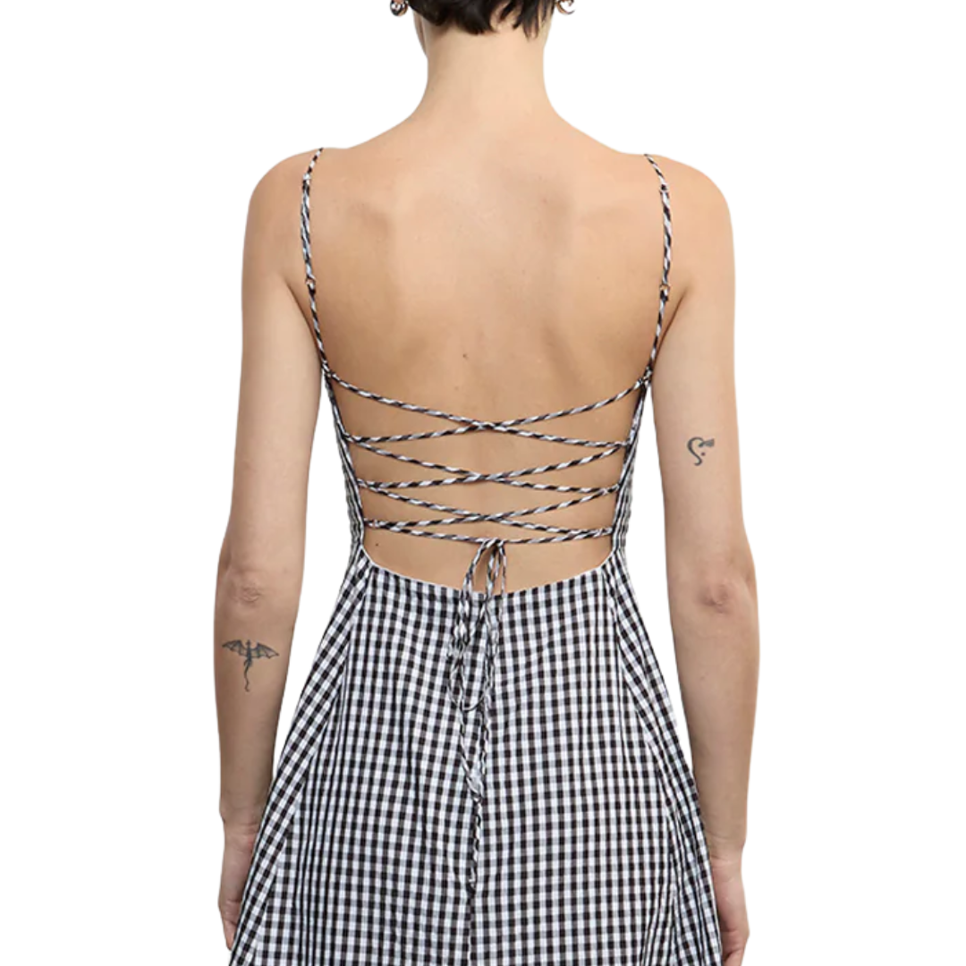 Textured Gingham Dress in Black