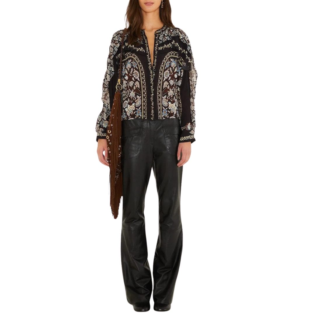 Long Sleeve Ruffled Blouse in Daniela Black