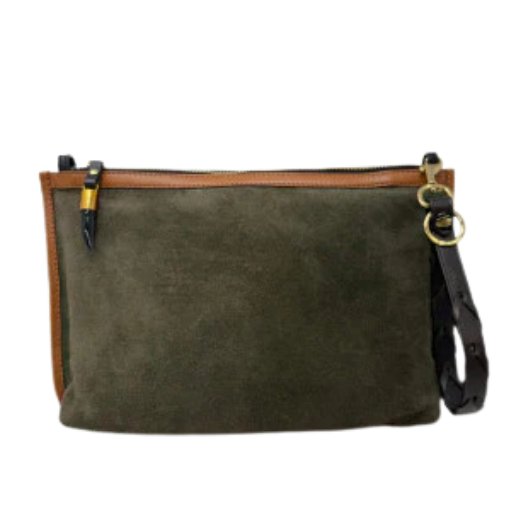 Mabel Clutch in Olive Suede