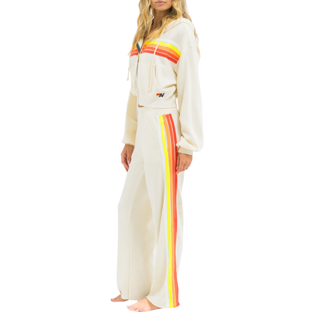 5 Stripe Wide Sweatpants in Vintage White/White Neon