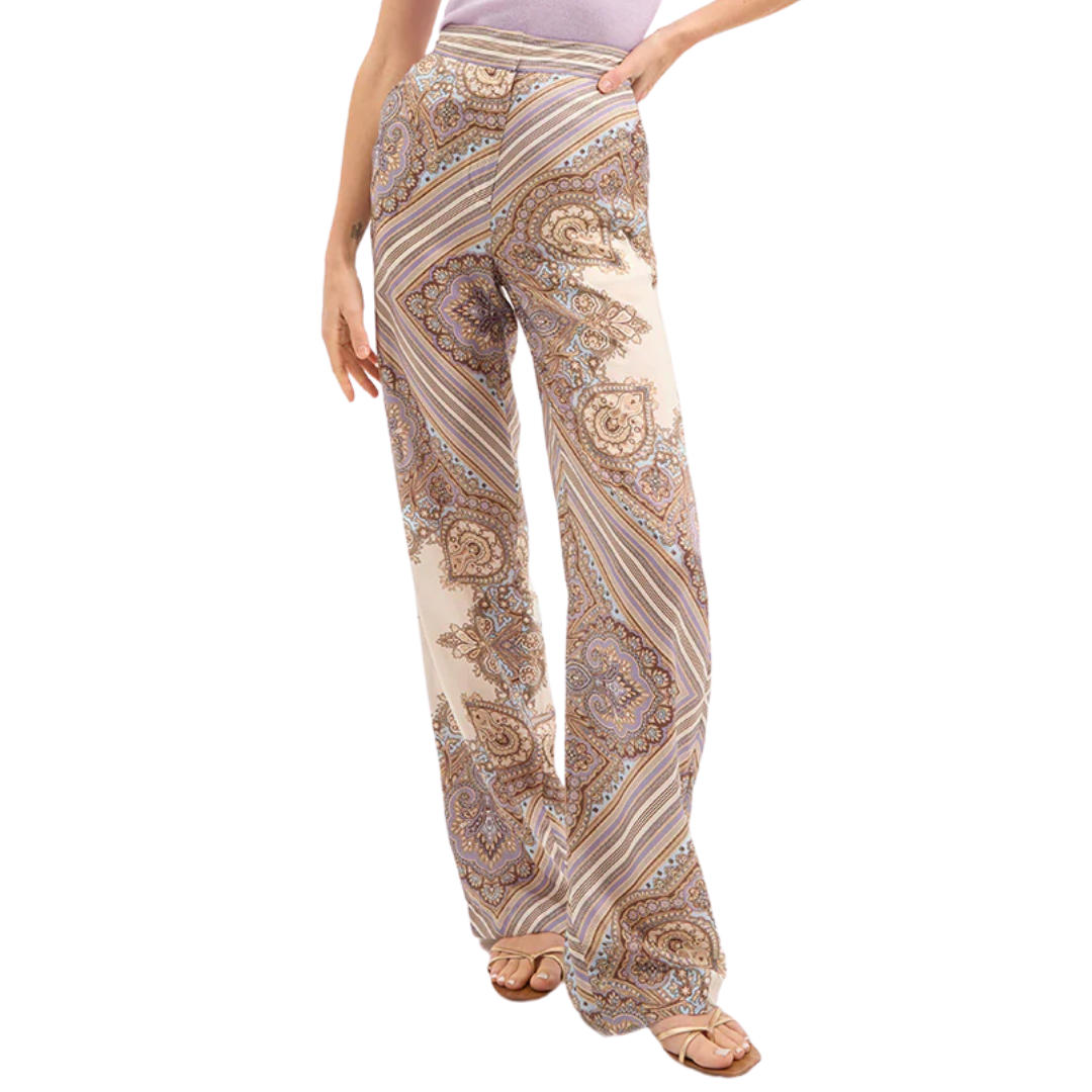 Grigore Silk Pant in Stone Khaki Multi