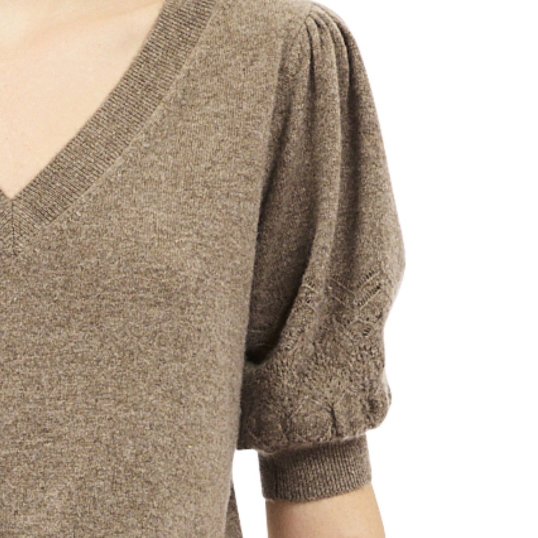 Reina Puff Cashmere Top in Driftwood