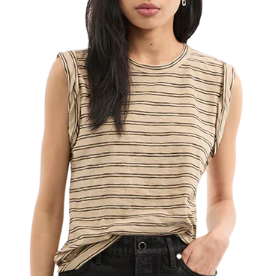 Dree Muscle Tee in Stone Khaki/Black