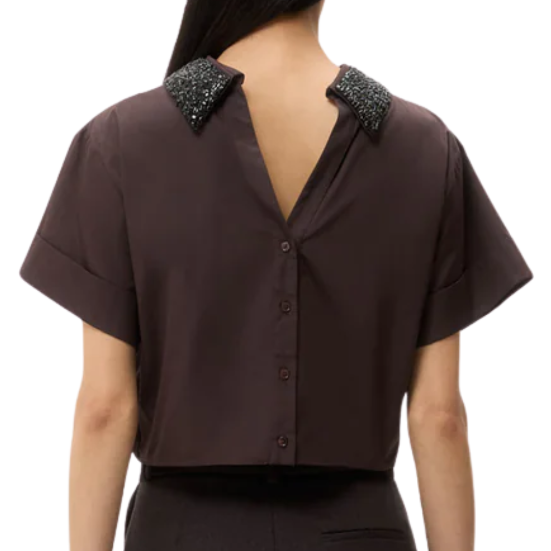 Forever & Always Reversible Shirt with Crystal Collar in Chocolate